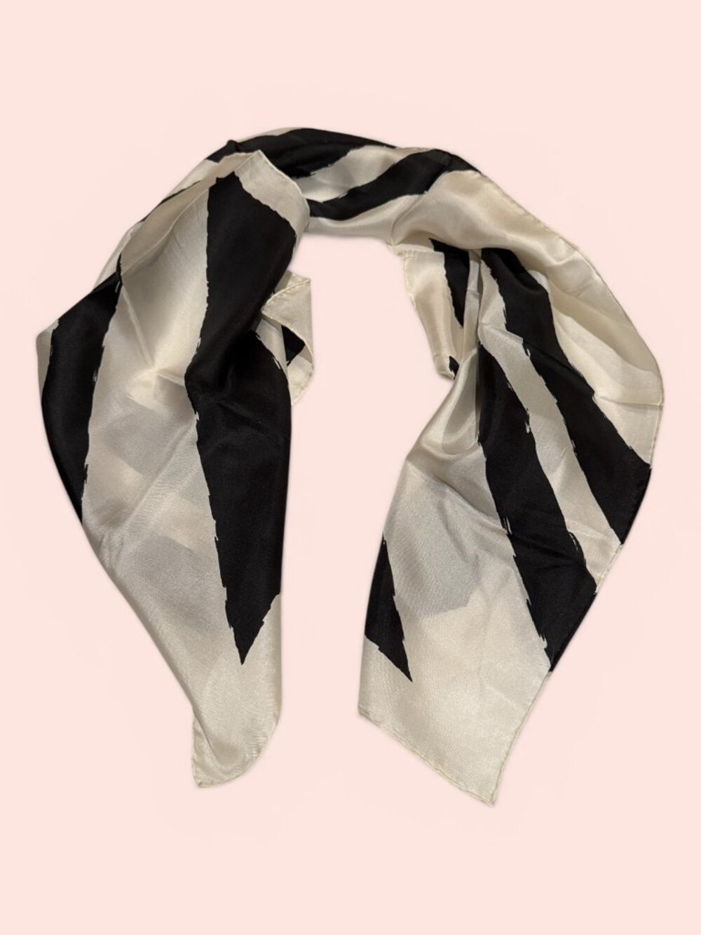 Sally Gee Black and White Geo Stripe Rectangular Silk Scarf